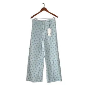 ZARA Light Blue Floral Denim Straight-leg Jeans | Brand New |